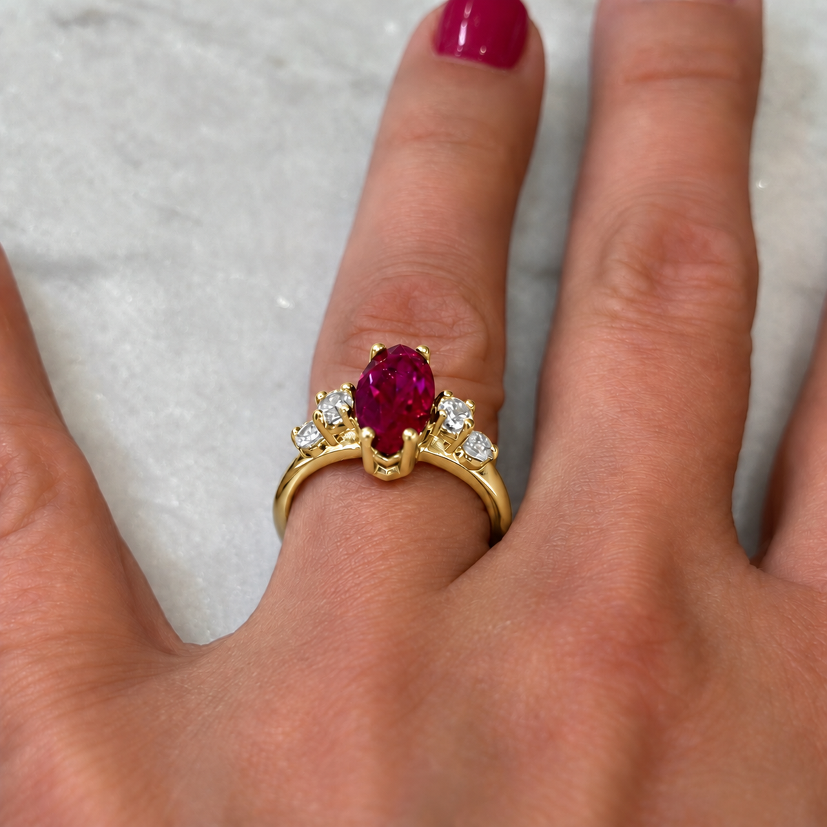 2.5ctw Marquise Cut Ruby & Diamond Ring