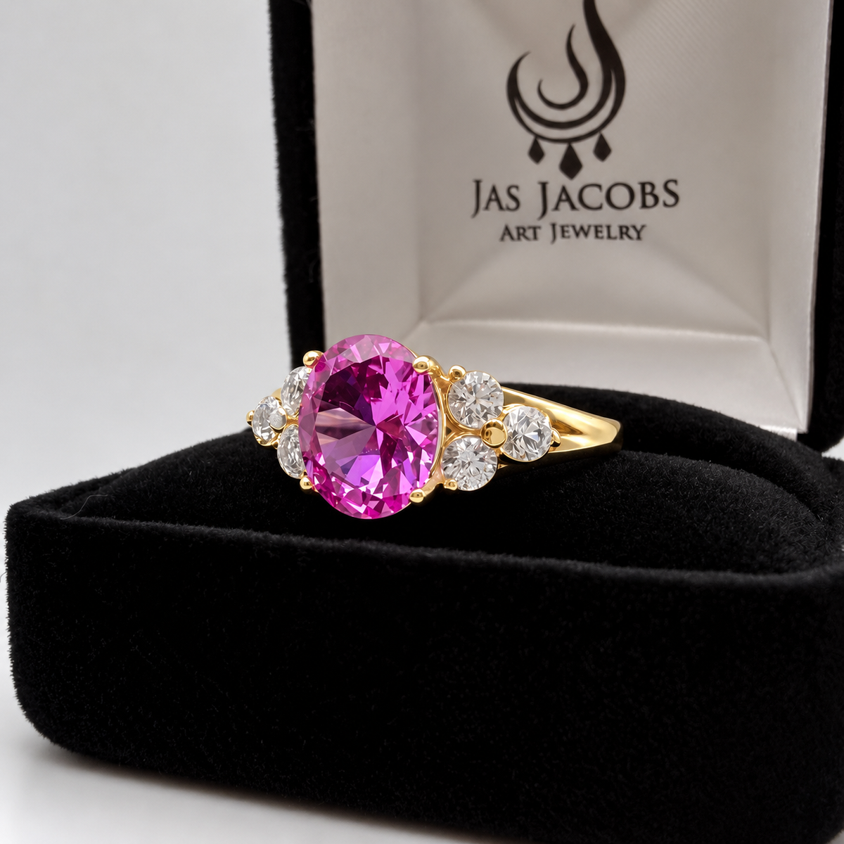 3.78ctw Oval Pink Sapphire & White Sapphire Floral Cluster Ring