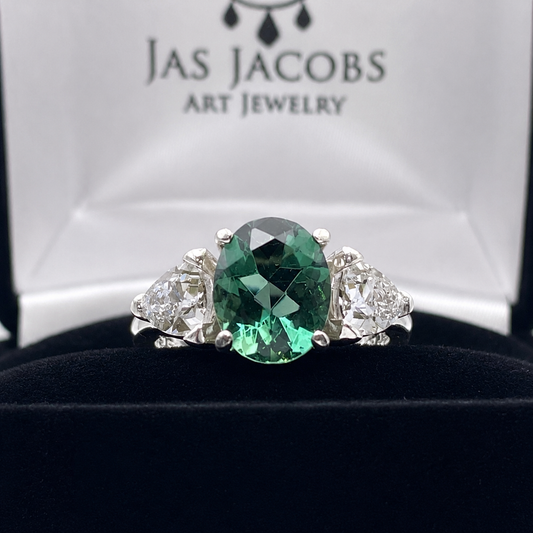 4ctw Oval Cut Green Quartz Ring & Trillion Cut White Sapphire