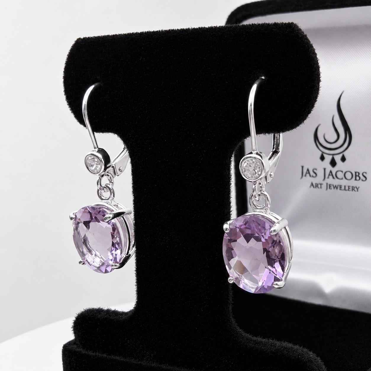 8ctw Rose de France Amethyst Earrings | Oval Cut Lavender Amethyst Dangle Earrings