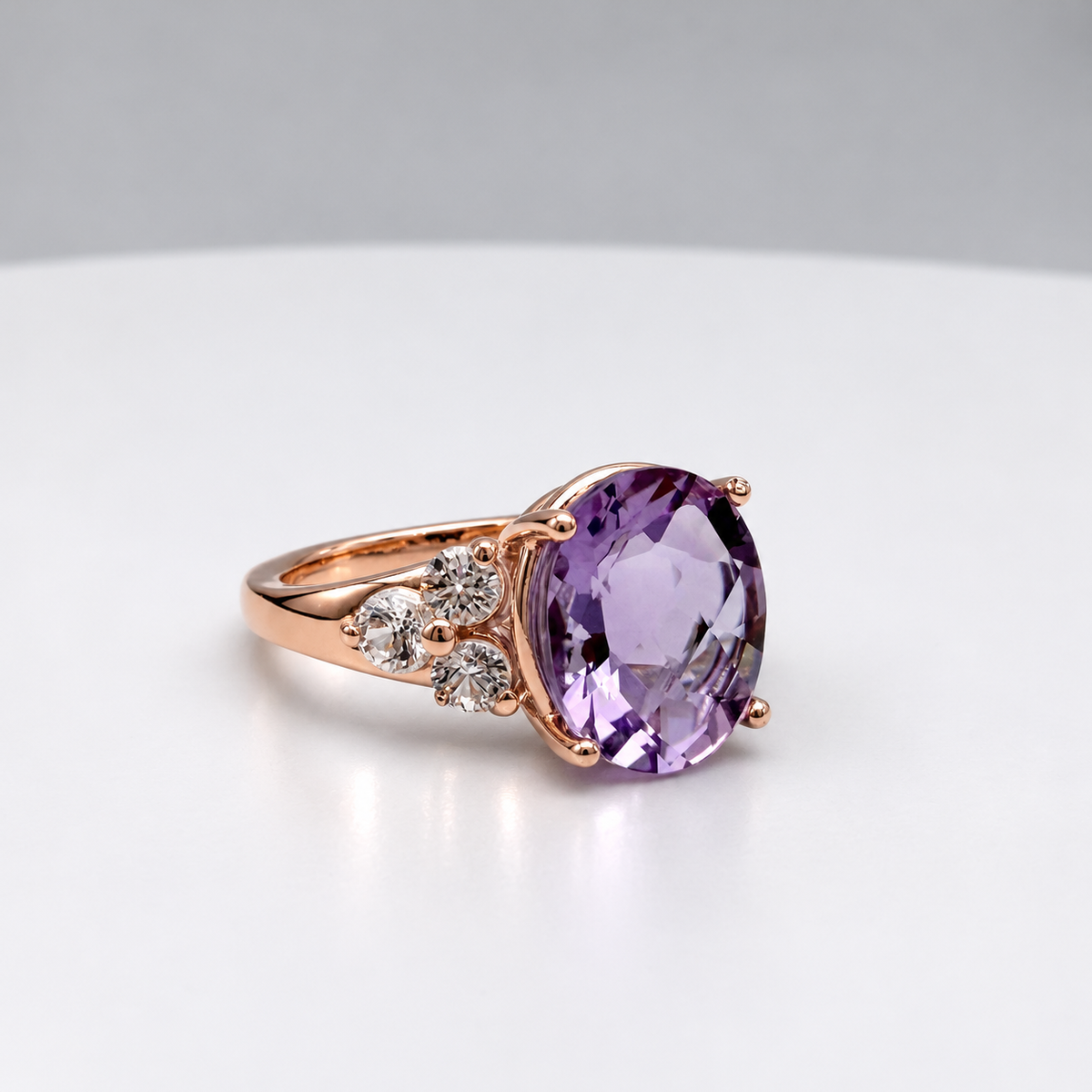 Rose de France Amethyst Ring with White Sapphire Accents