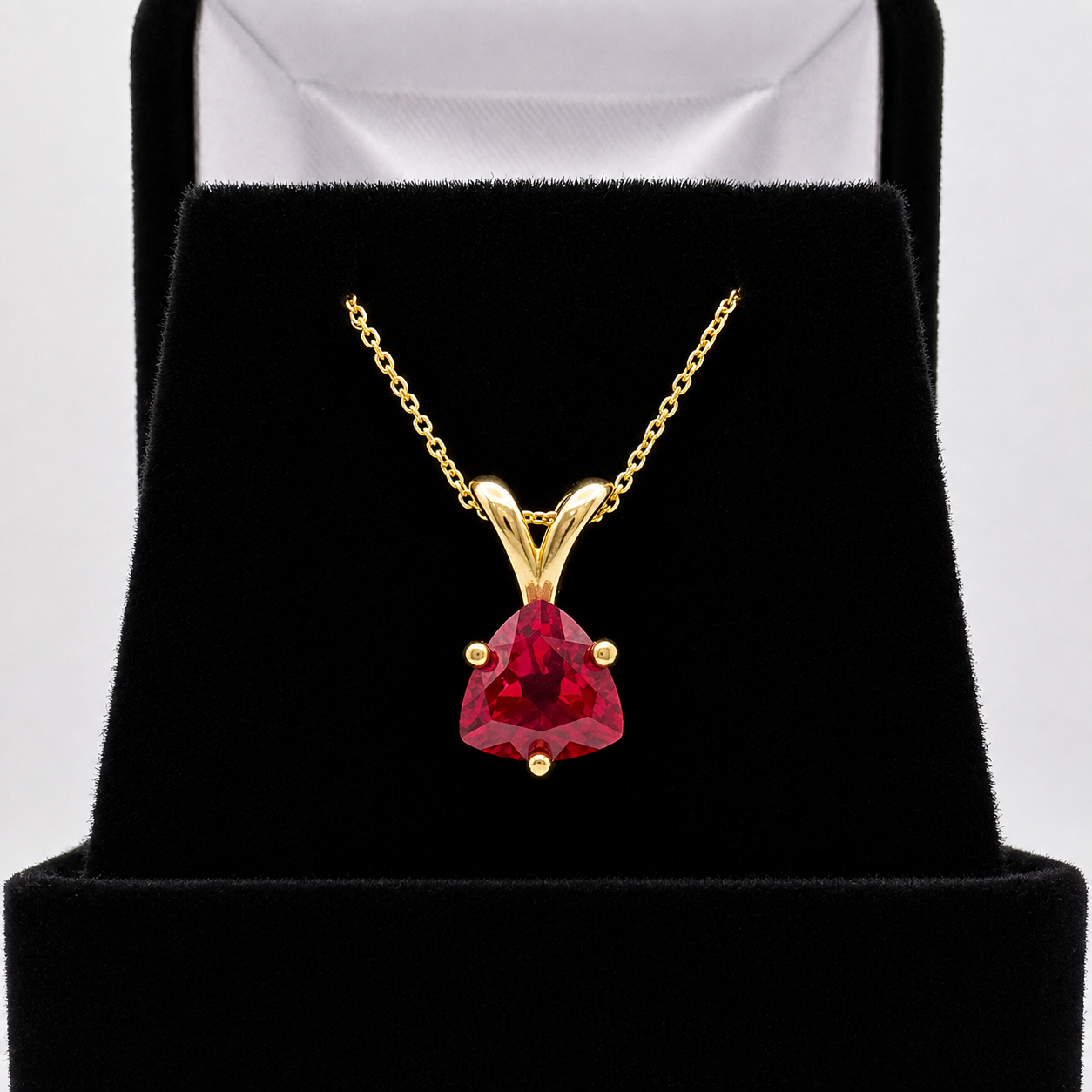 1.5ct Trillion Cut Ruby Solitaire Pendant Necklace