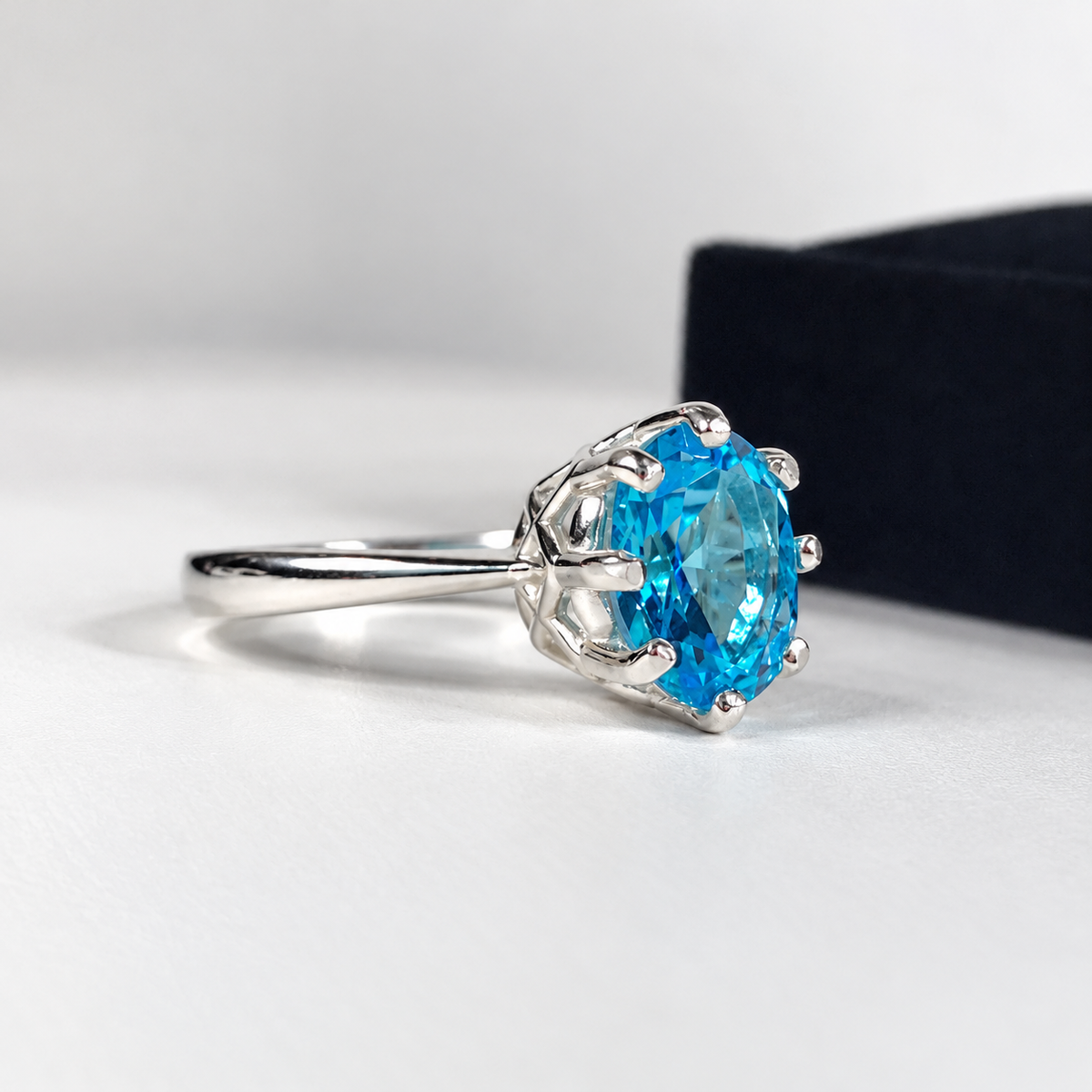 3.5ct Oval Cut Swiss Blue Topaz Art Deco Inspired Solitaire Ring
