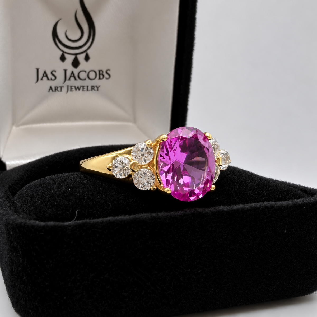 3.78ctw Oval Pink Sapphire & White Sapphire Floral Cluster Ring