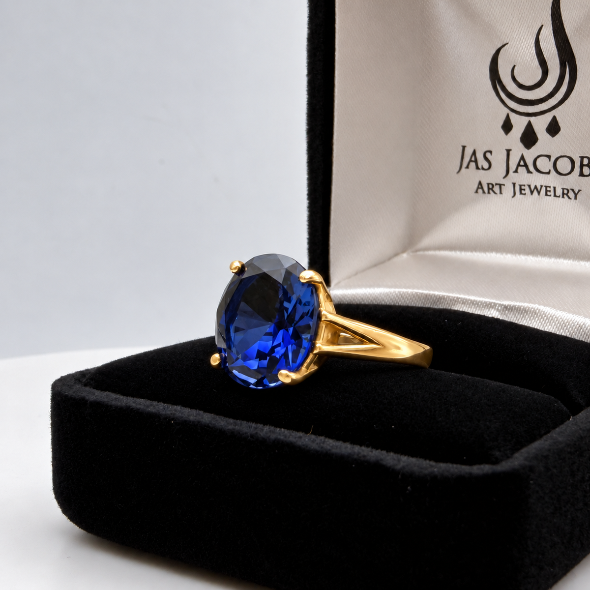 5ct Oval Cut Blue Sapphire Split Shank Ring