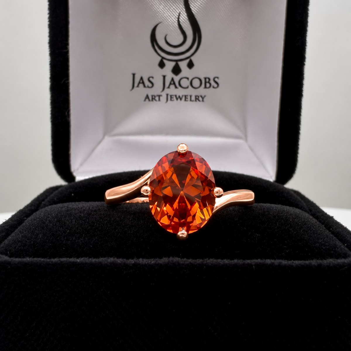 3ct Oval Padparadscha Sapphire Ring with Sculpted Bypass Band