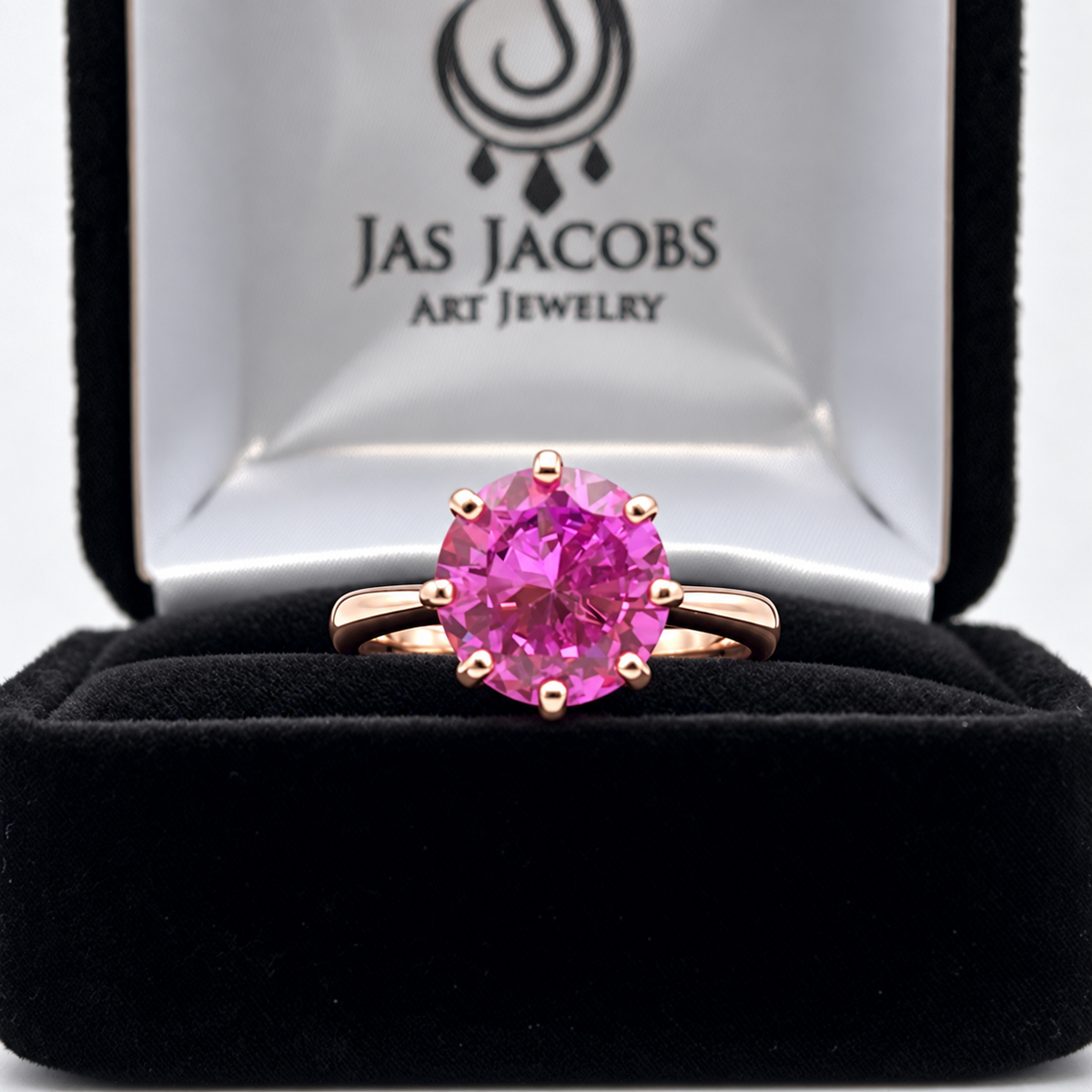 10mm Round Pink Sapphire Art Deco Crown Ring