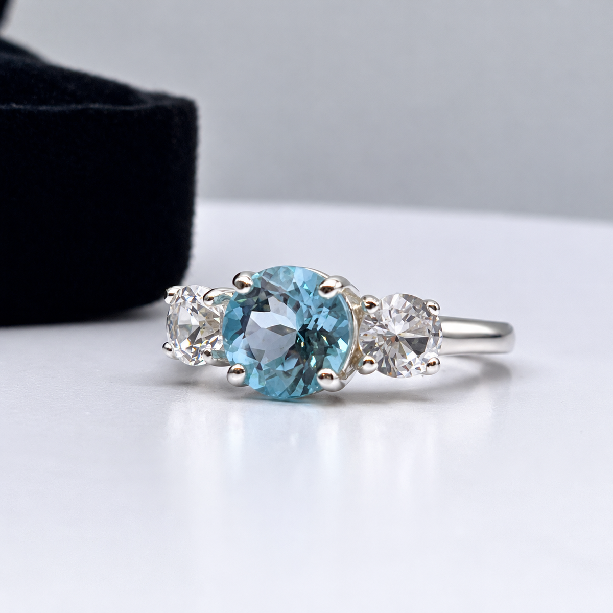 4ct Sky Blue Topaz & White Sapphire Three Stone Ring