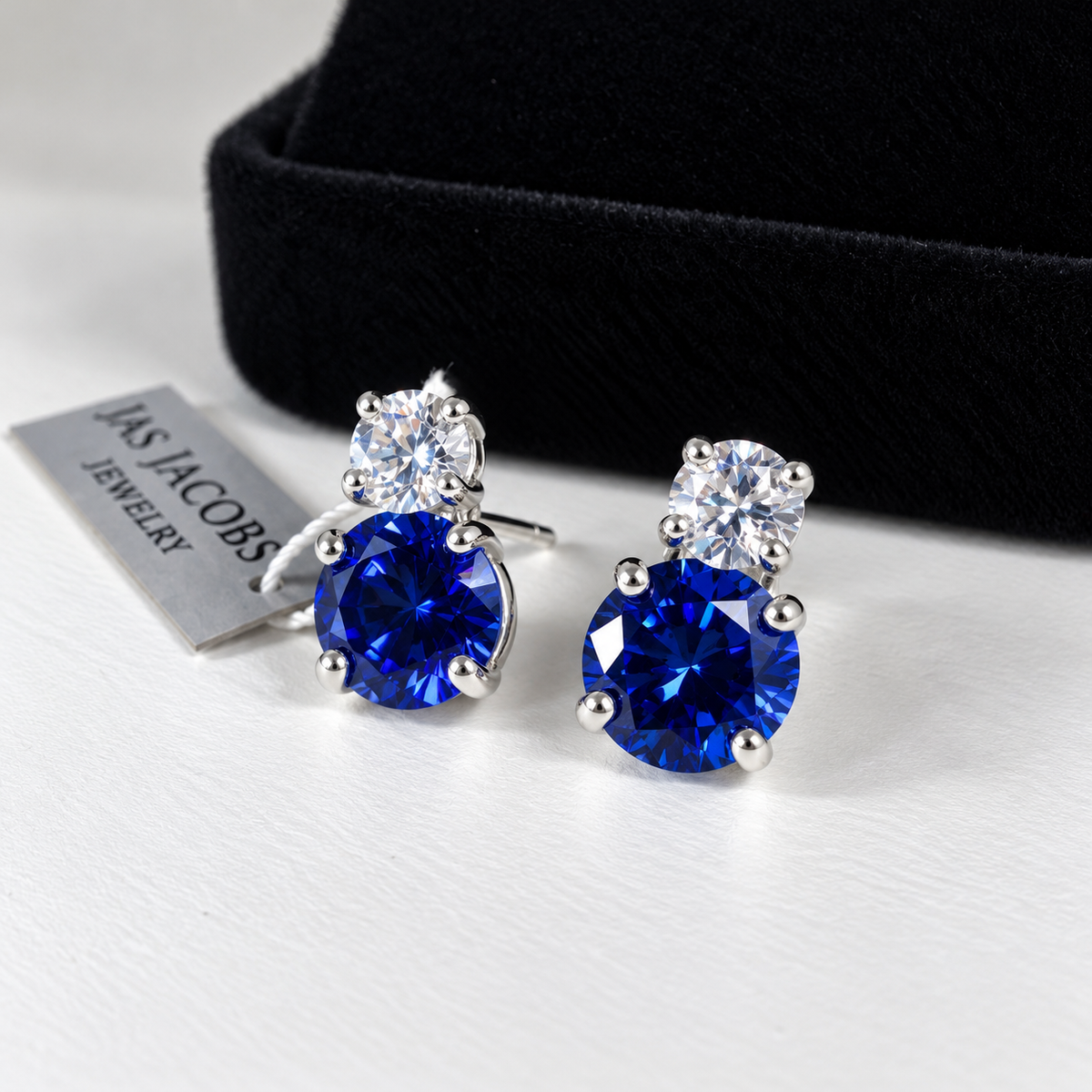 5ctw Round Blue Sapphire & White Sapphire Earrings