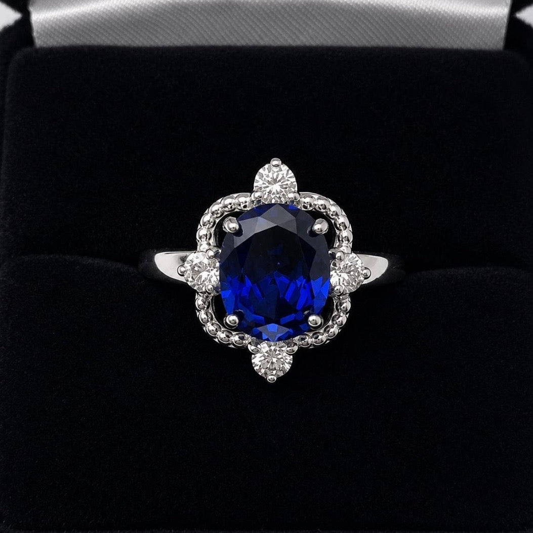 3ct Oval Blue Sapphire & Diamond Vintage-Inspired Ring