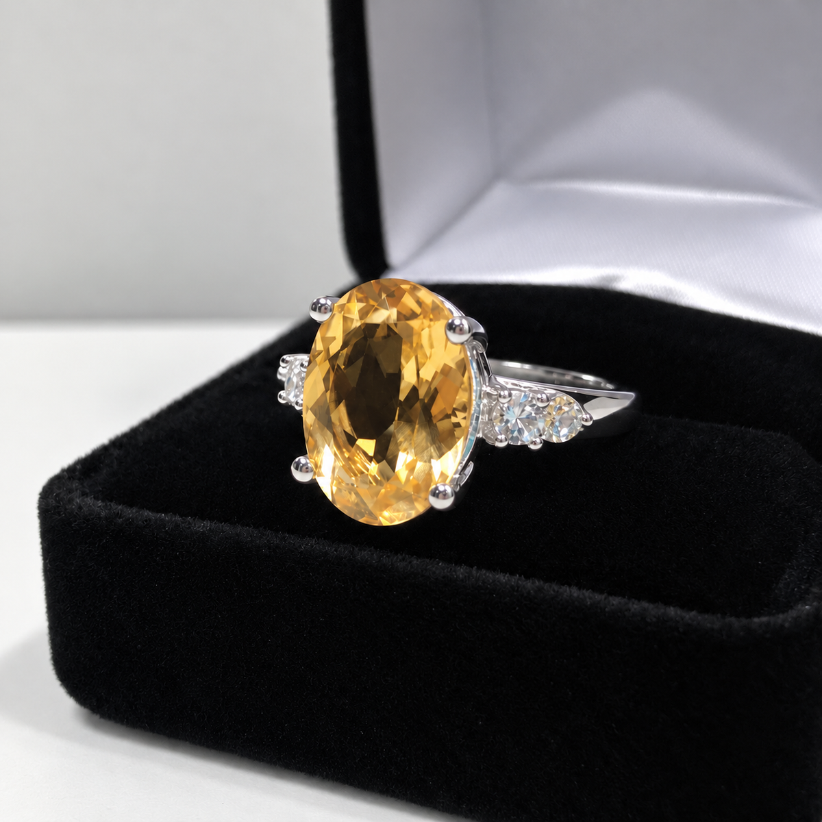6ctw Oval Golden Citrine & White Sapphire Ring