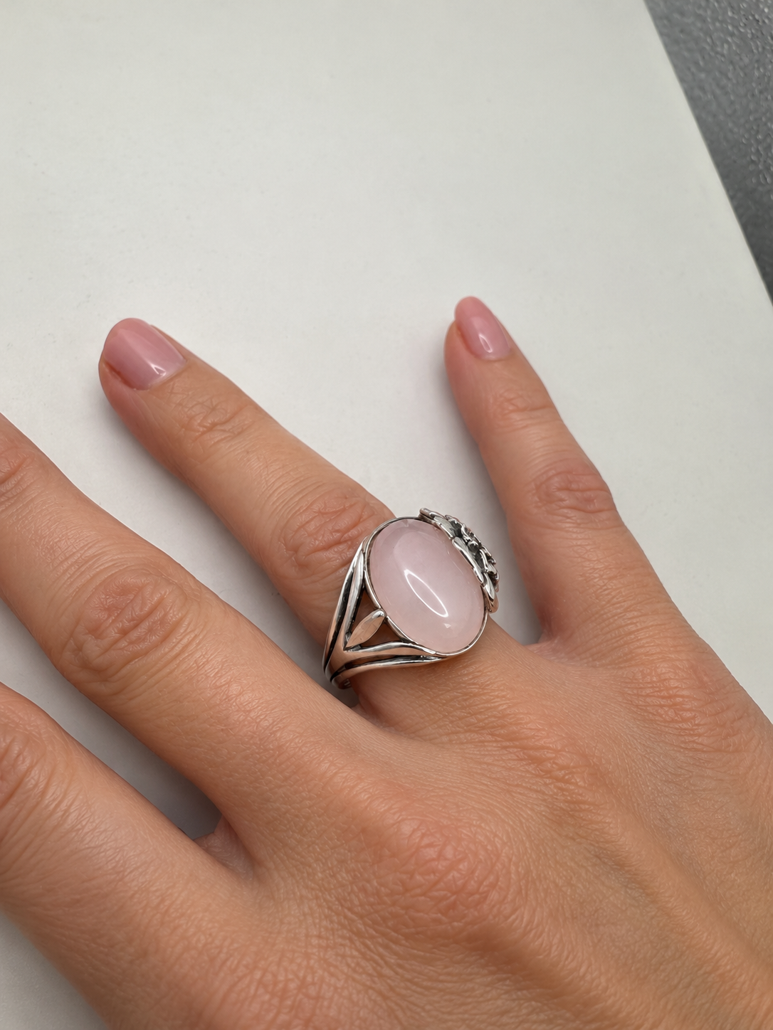 7ct Oval Rose Quartz Floral Statement Ring