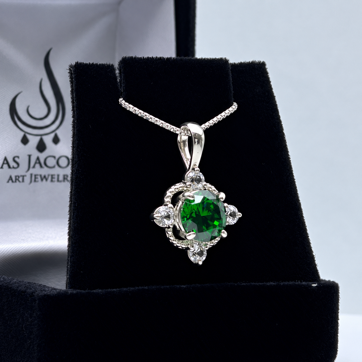 2ctw Round Emerald & White Sapphire Pendant Necklace