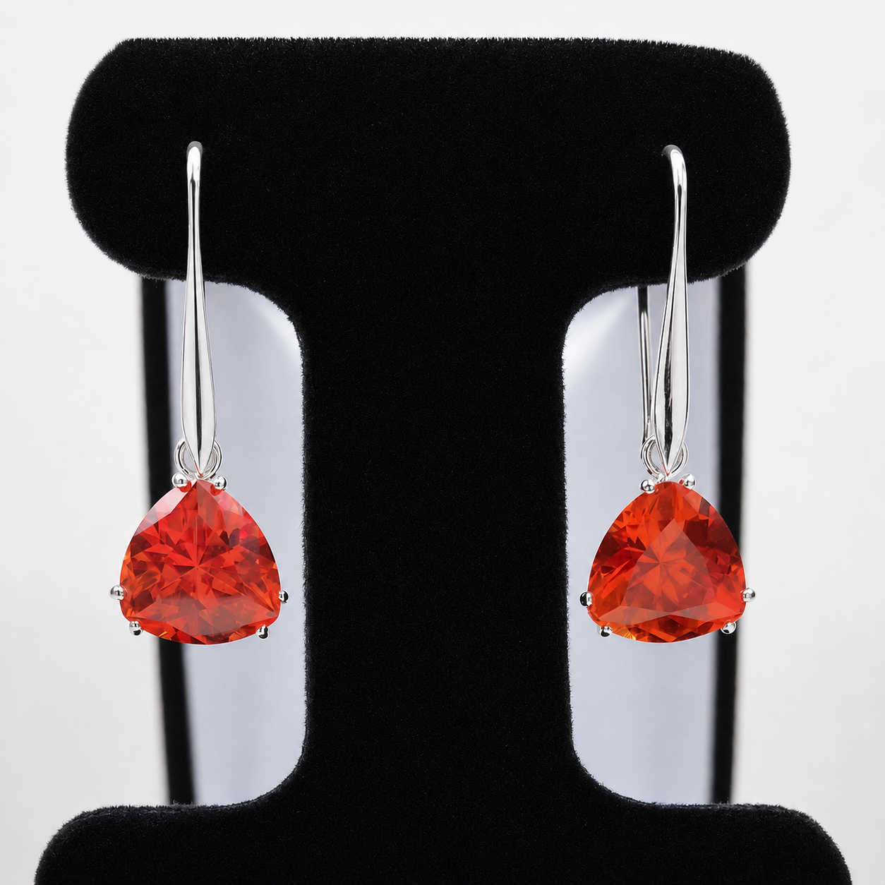 8 CTW Padparadscha Sapphire Trillion Statement Earrings