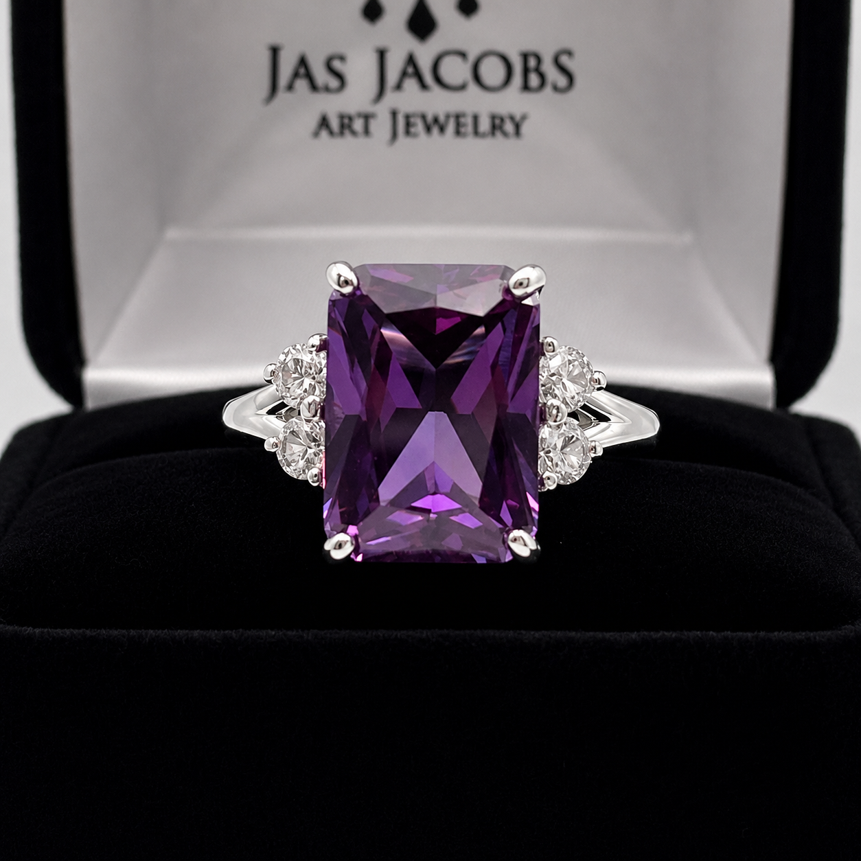 8ct Color Change Alexandrite Sapphire Ring | Emerald Cut Diamond Accent Ring | Made to Order in 10k, 14k Gold or Sterling Silver