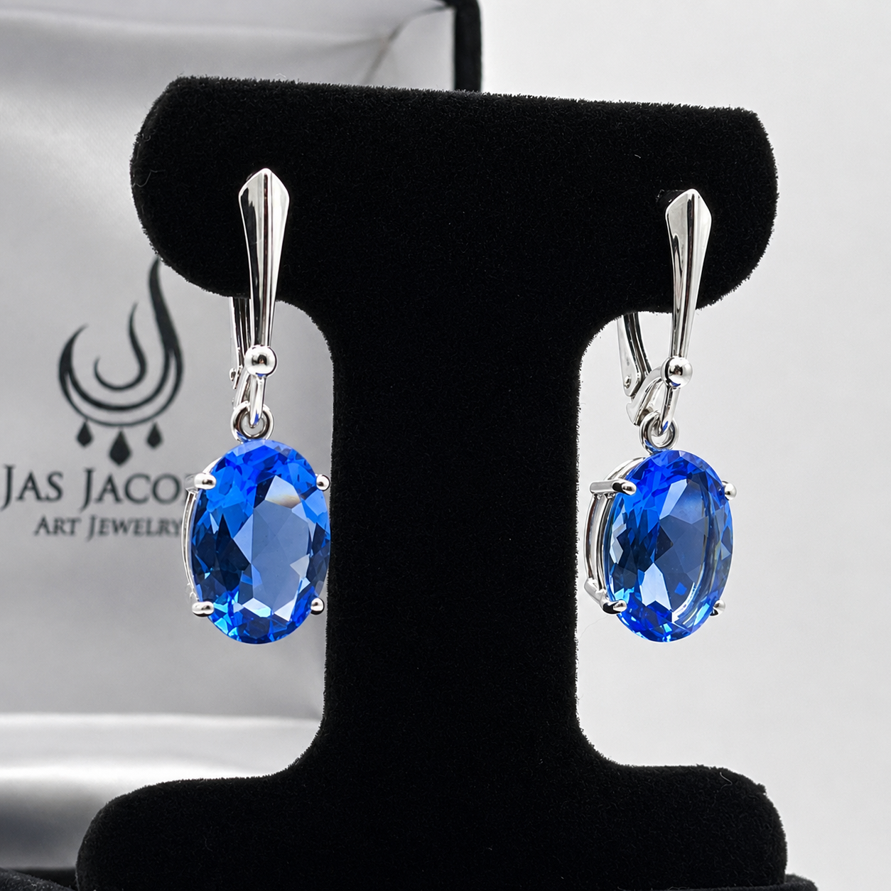 9 Carat Oval Paraiba Blue Quartz Leverback Earrings in Sterling Silver