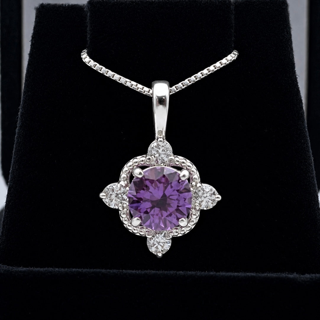 2.4ctw Round Alexandrite & White Sapphire Pendant Necklace