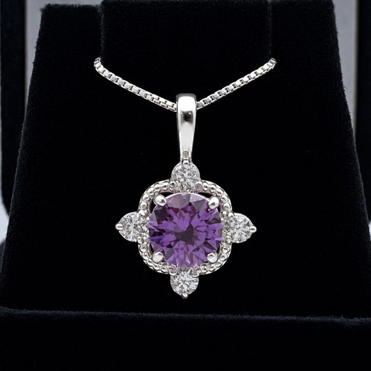 2.4ctw Round Alexandrite & White Sapphire Pendant Necklace