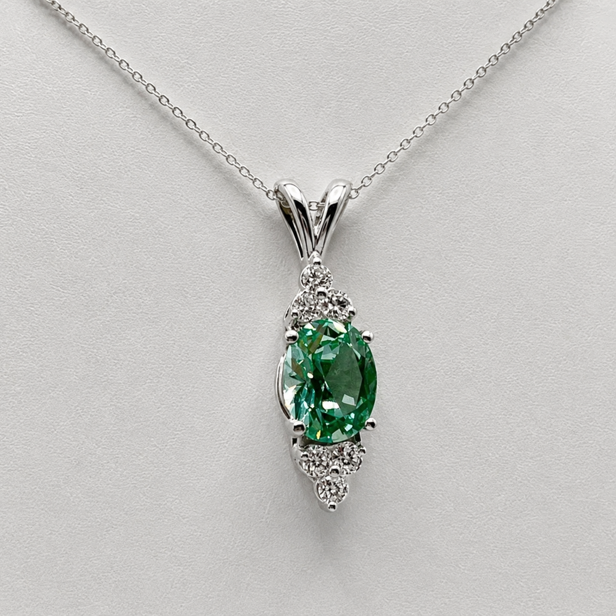 4ctw Mint Green Spinel and White Sapphire Necklace, Vintage Inspired