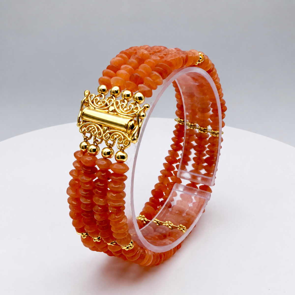 Peach Moonstone Four-Strand Statement Bracelet