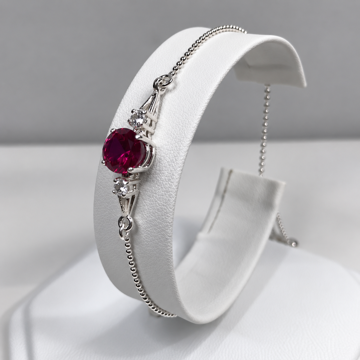 2.5ct Ruby & White Sapphire Adjustable Bolo Bracelet