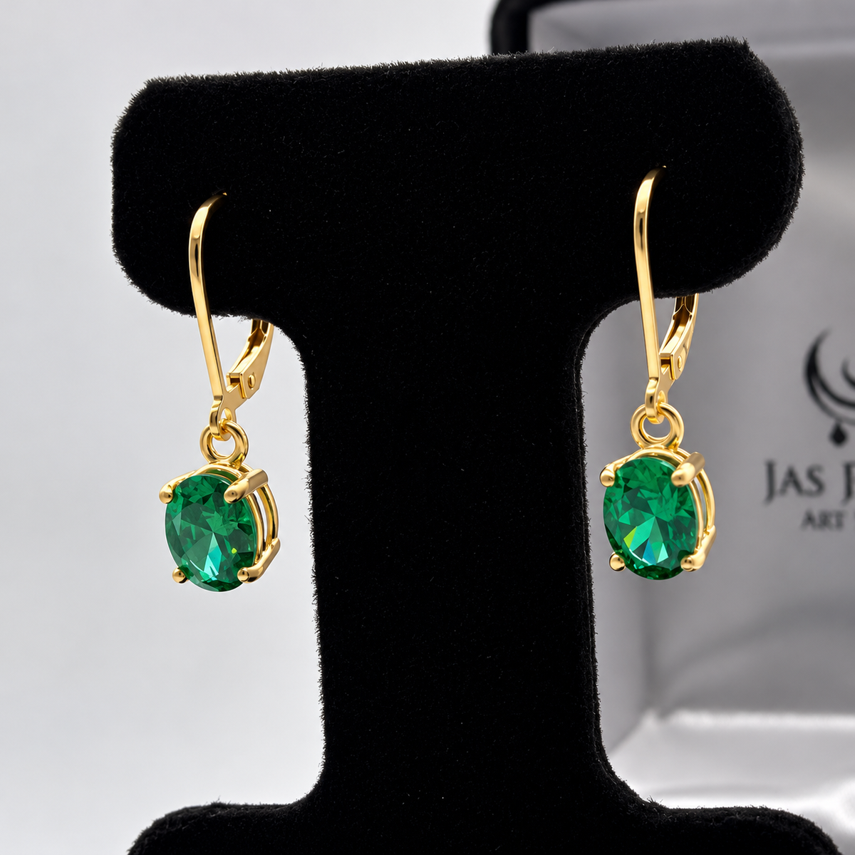 2.3ctw Emerald Leverback Earrings in Solid Gold