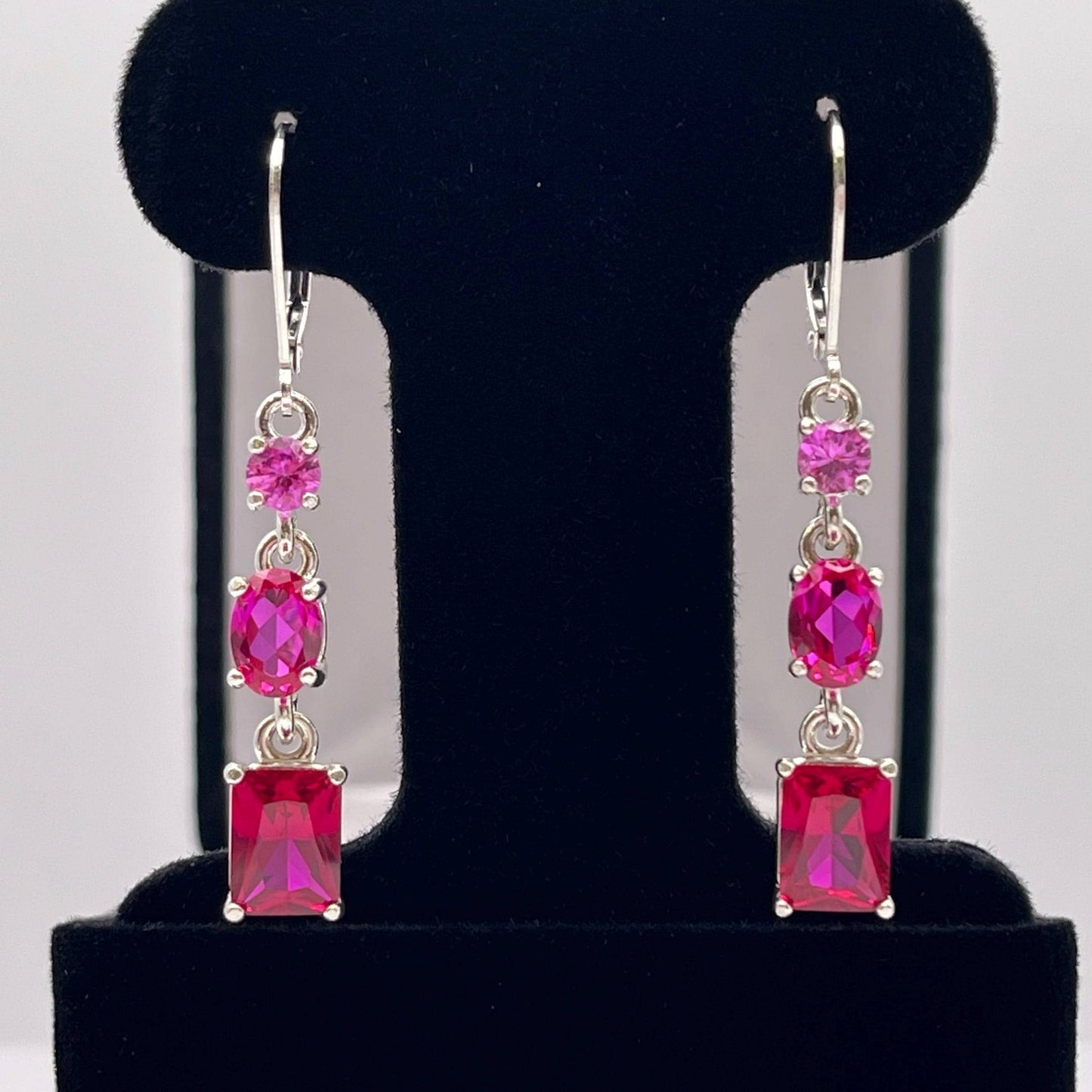 5ctw Multi Cut Pink Sapphire and Ruby Earrings Valentines Jewelry Gift
