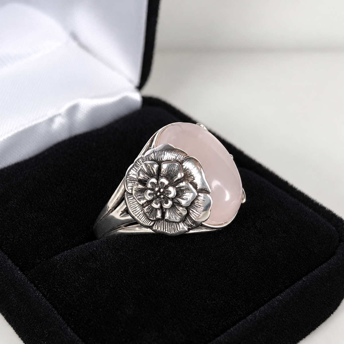 7ct Oval Rose Quartz Floral Statement Ring