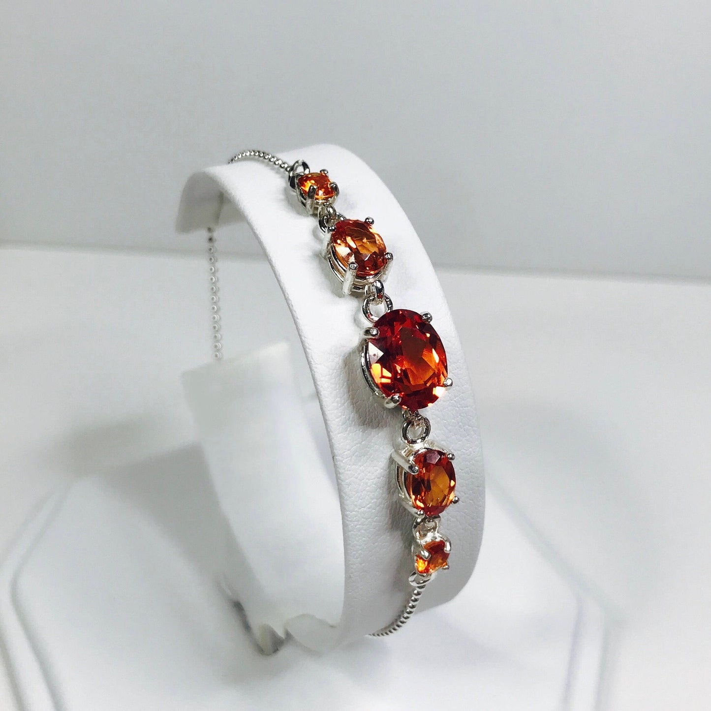 5.8ctw Orange Padparadscha Sapphire Bolo Bracelet in Sterling Silver Adjustable