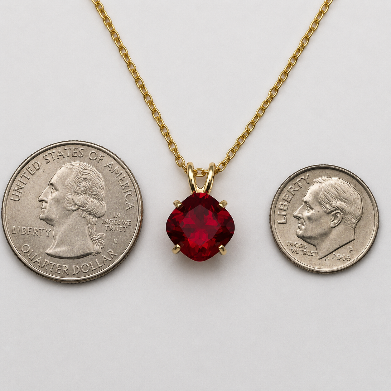 5CT Cushion Cut Ruby Pendant Necklace | Solitaire Ruby Necklace