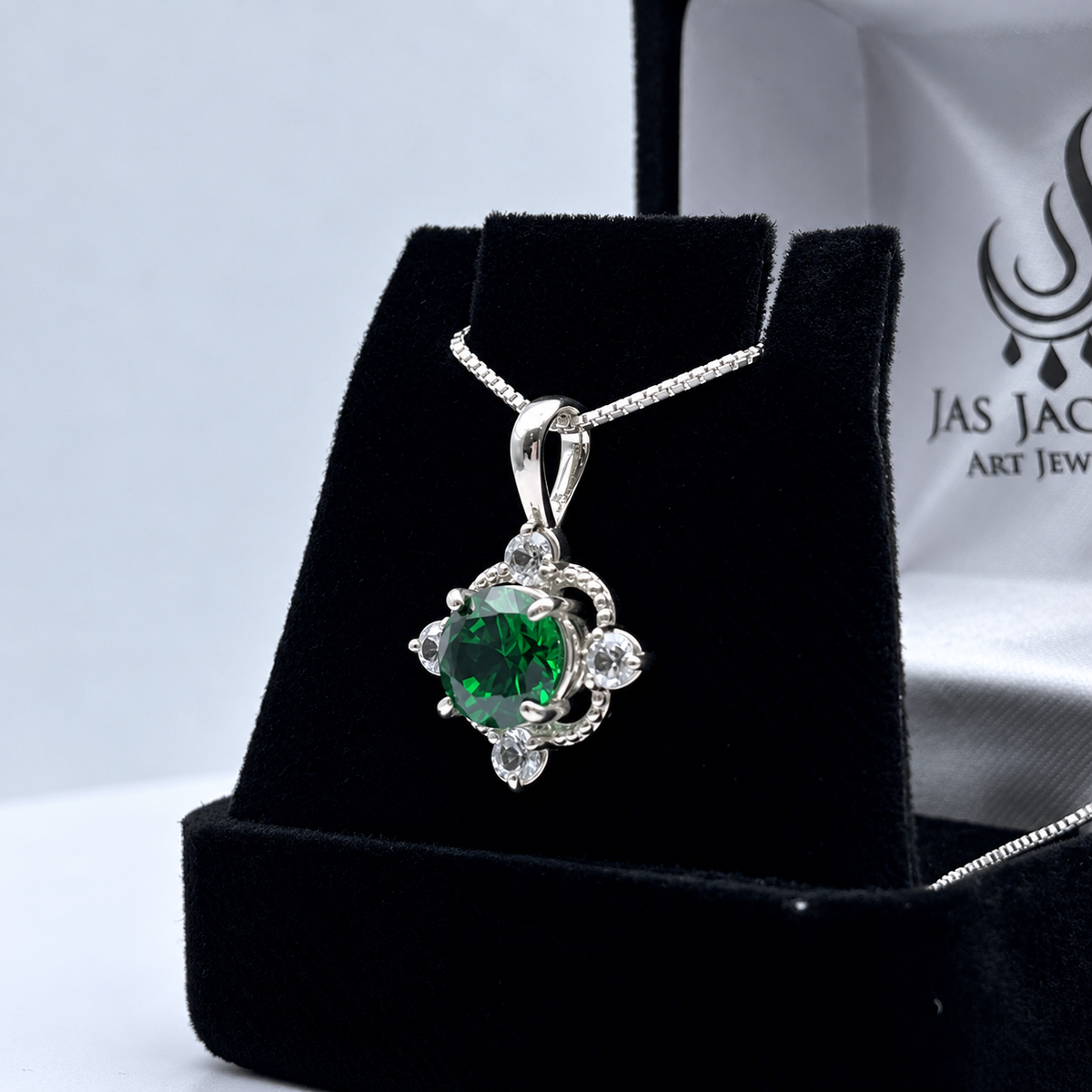 2ctw Round Emerald & White Sapphire Pendant Necklace