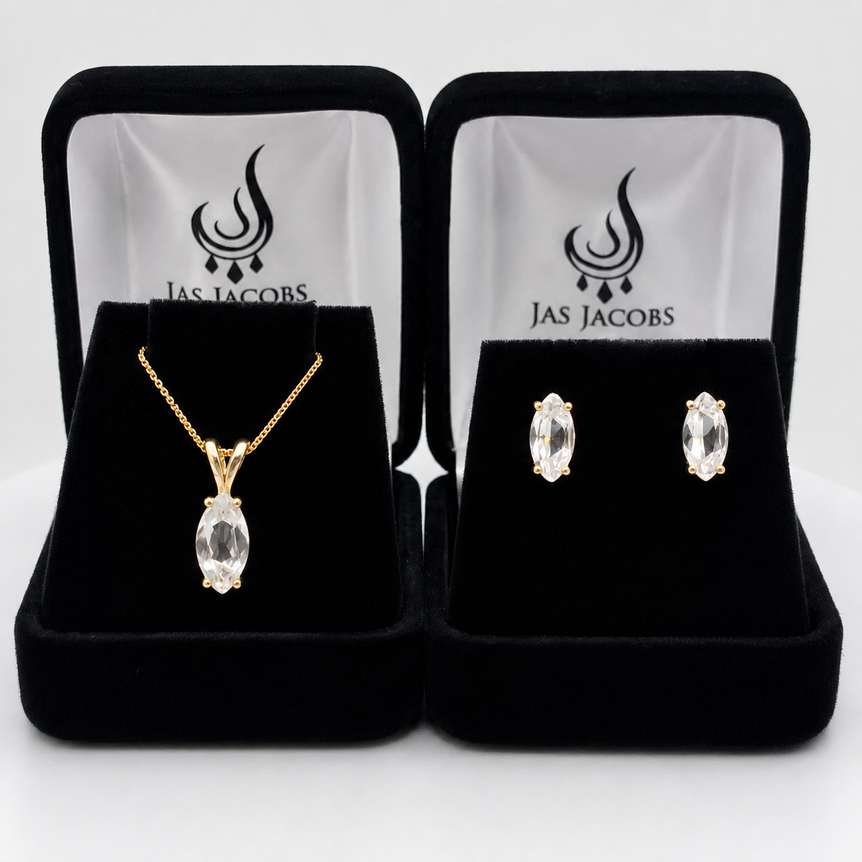 4.5ctw Marquise Cut Colorless White Sapphire Pendant & Stud Earring Jewelry Set