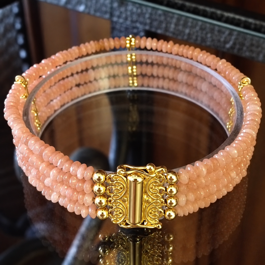 GENUINE Peach Moonstone Bracelet 4 Strand Bracelet 18kt Gold Vermeil or Sterling Silver Trending Jewelry and Gemstones Gifts