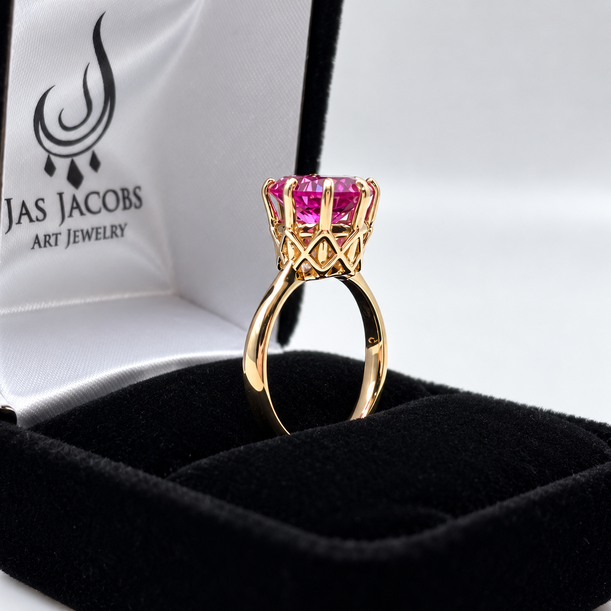 10mm Round Pink Sapphire Art Deco Crown Ring