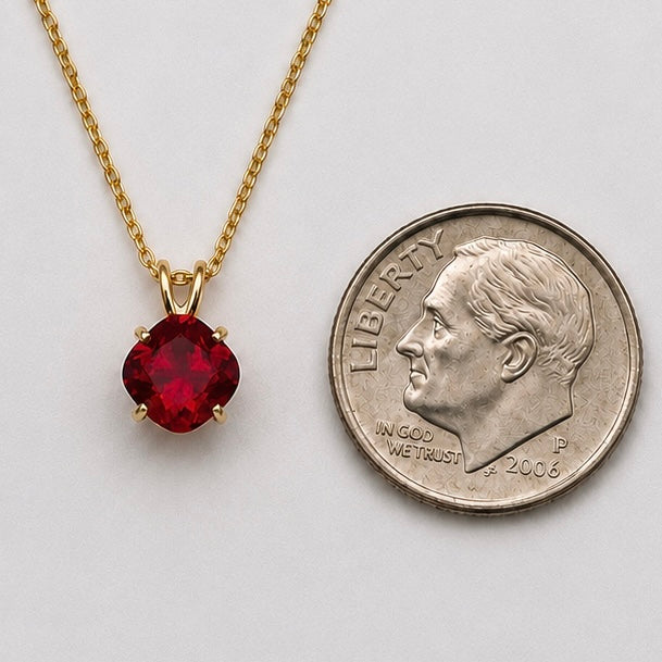 2.5CT Cushion Cut Ruby Pendant Necklace | Solitaire Ruby Necklace