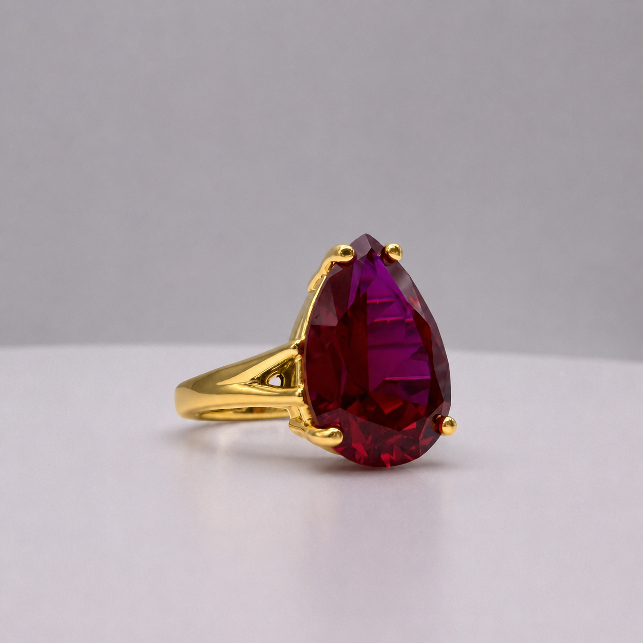 7.5ct Pear Cut Ruby Cathedral Solitaire Ring