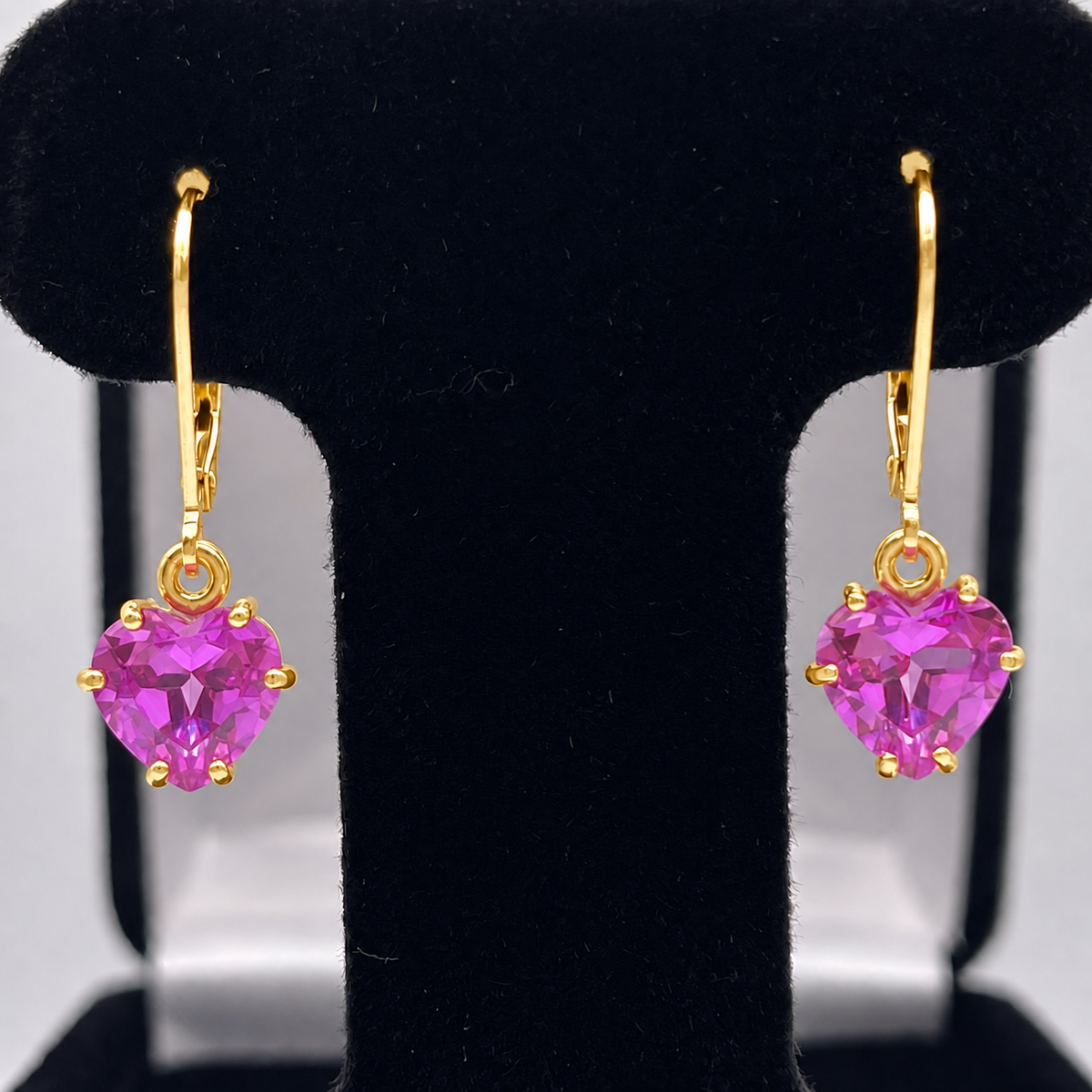 4ctw Heart Cut Pink Sapphire Dangle Earrings