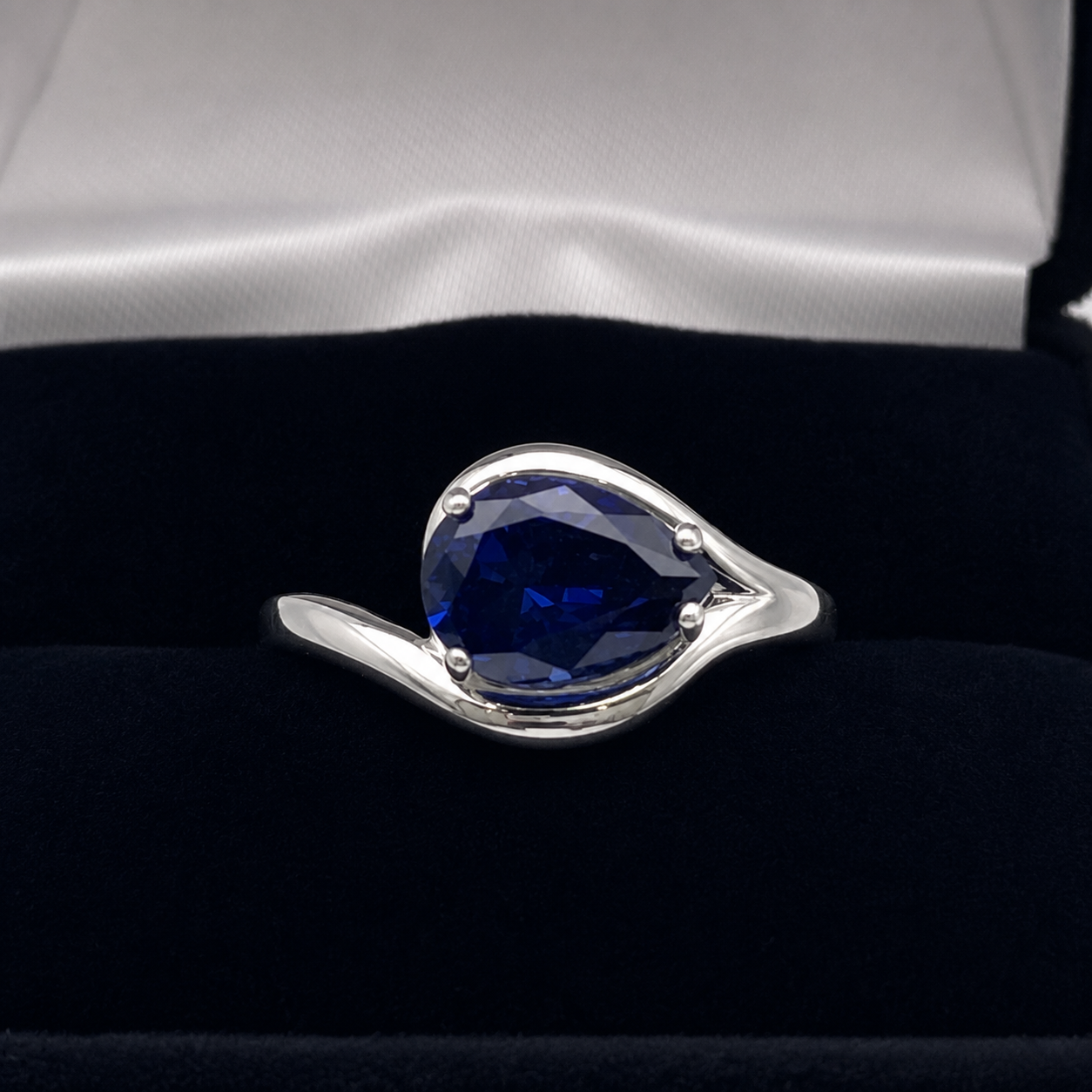 2.5 CT Pear Cut Side Set Sapphire Ring | Solitaire Sapphire Ring | Sterling Silver & 10K or 14K Gold
