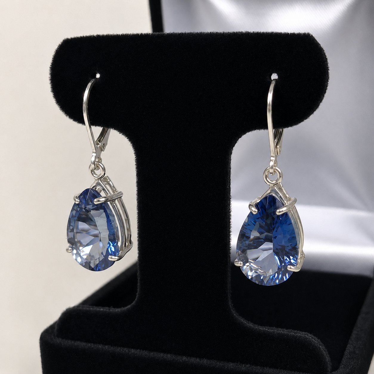 Cornflower Blue Iolite Quartz Earrings | 12CTW Pear Cut Drop Earrings | Statement Gemstone Earrings