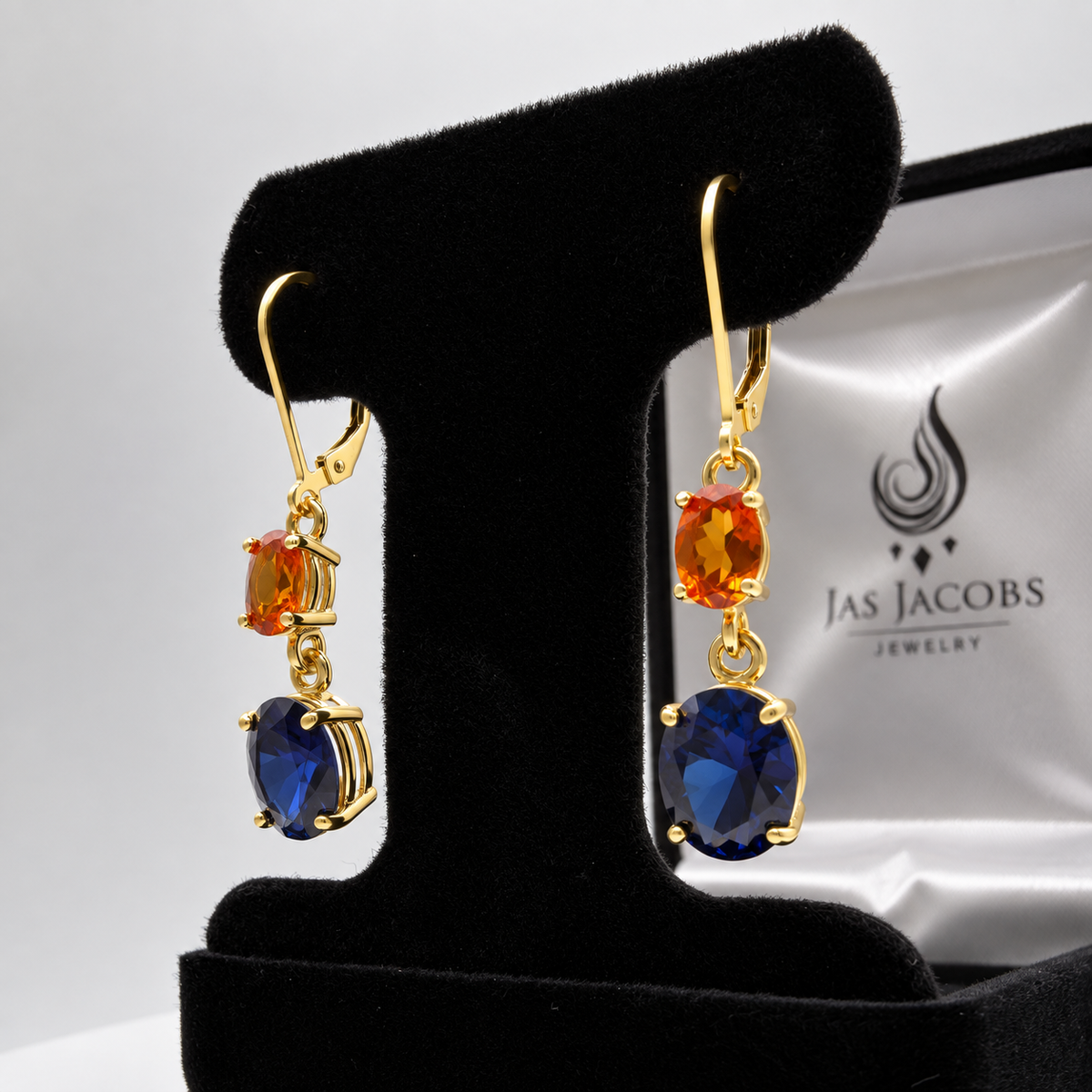 7ctw Blue & Padparadscha Sapphire Dangle Earrings