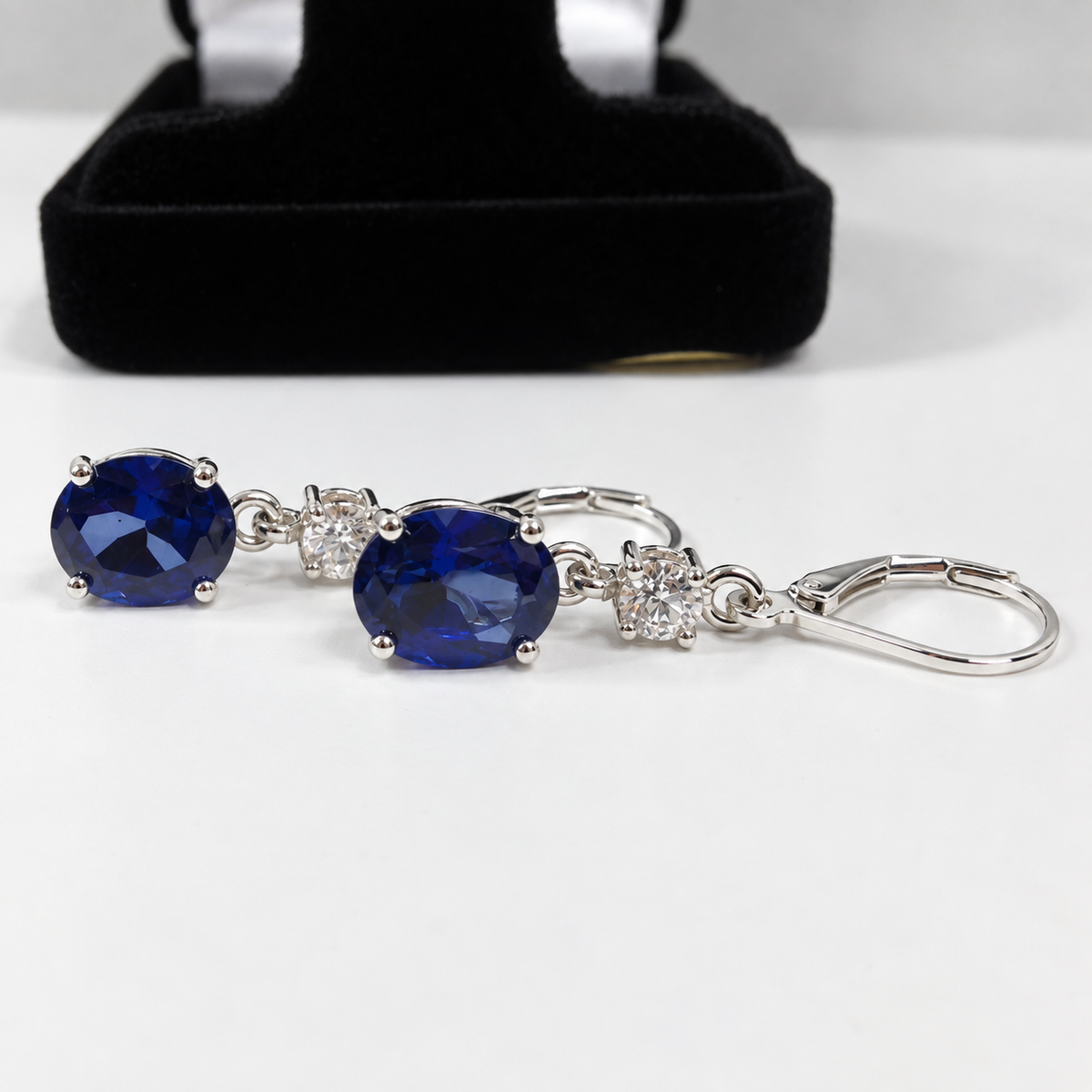 6.6 CTW Oval Cut Blue & White Sapphire Drop Earrings
