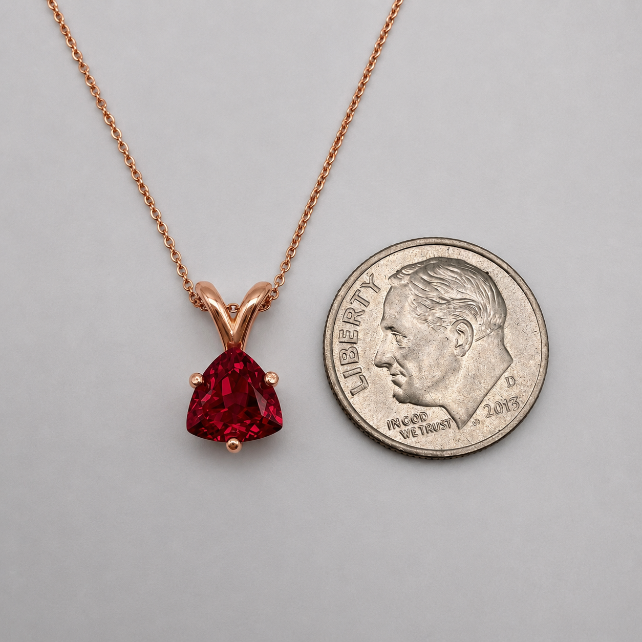 1.5ct Trillion Cut Ruby Solitaire Pendant Necklace