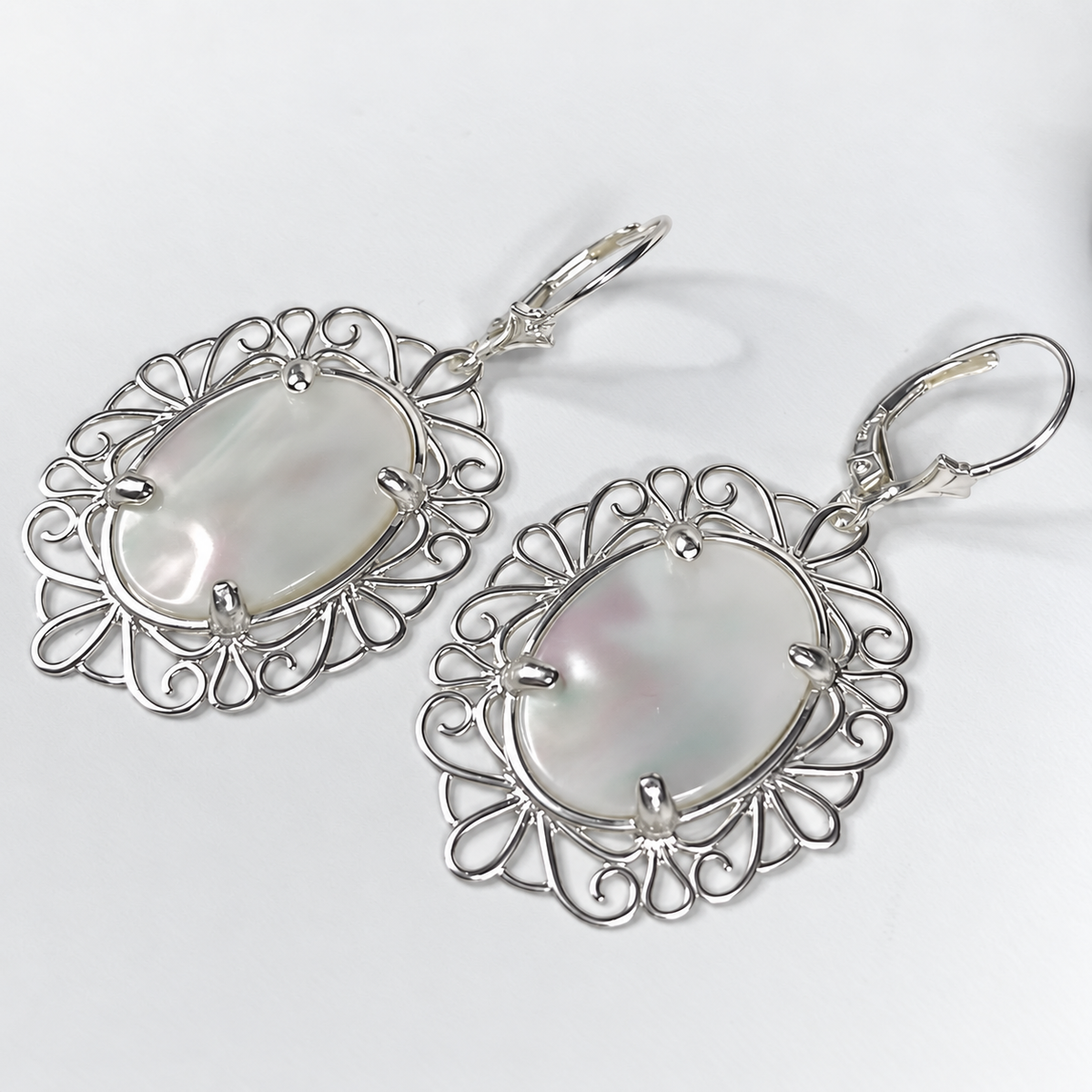 Mother of Pearl Filigree Dangle Earrings