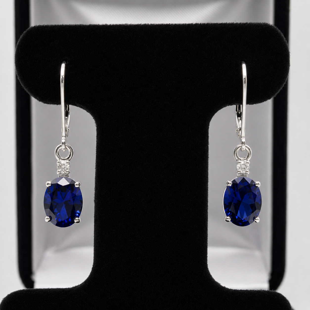 3.3 CTW Oval Blue Sapphire & Diamond Leverback Earrings