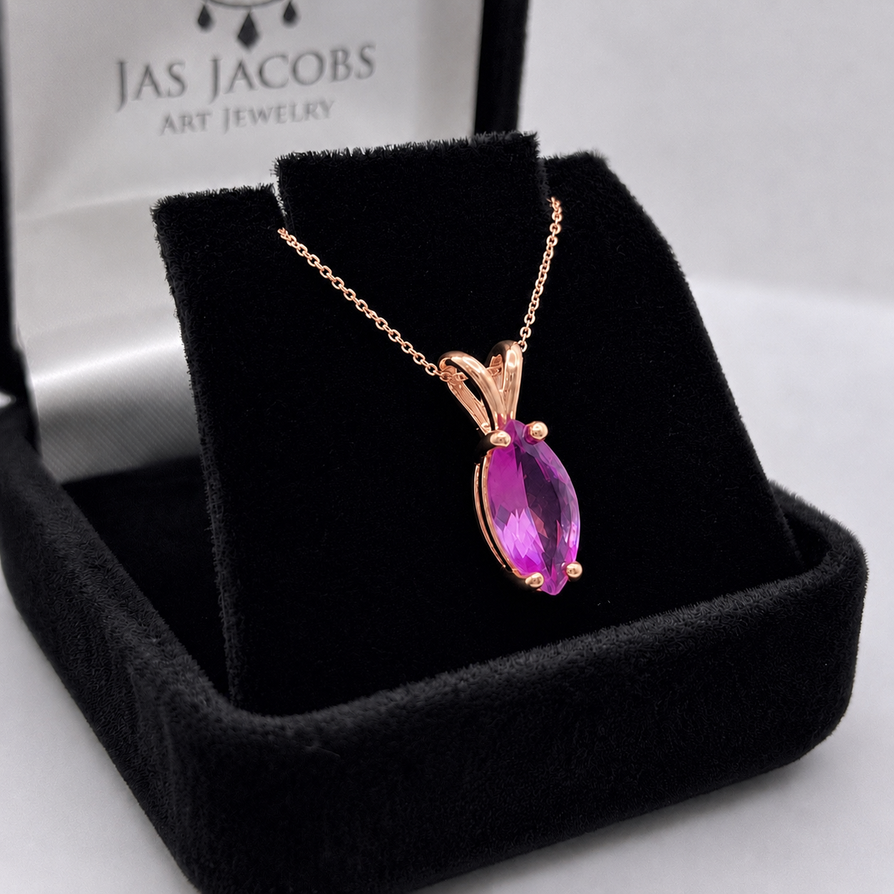 2CT Marquise Cut Pink Sapphire Solitaire Pendant Necklace
