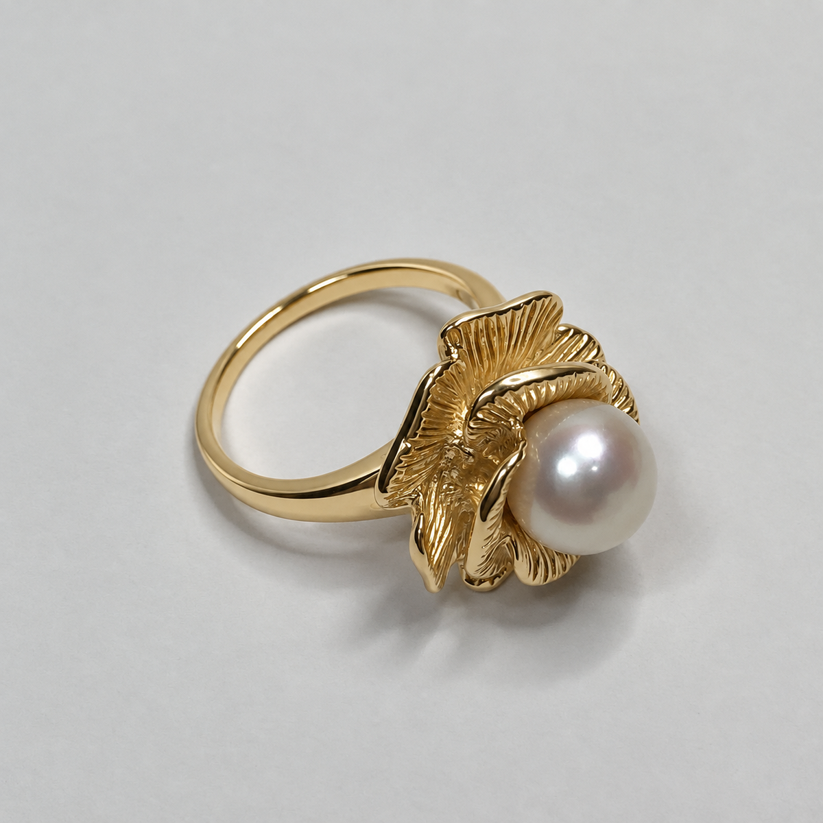 Genuine Akoya Pearl Sculptural Floral Ring
