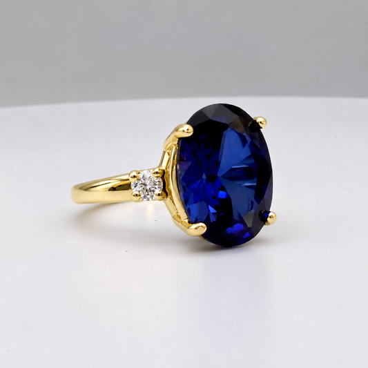 7.26ctw Oval Blue Sapphire & Diamond Ring