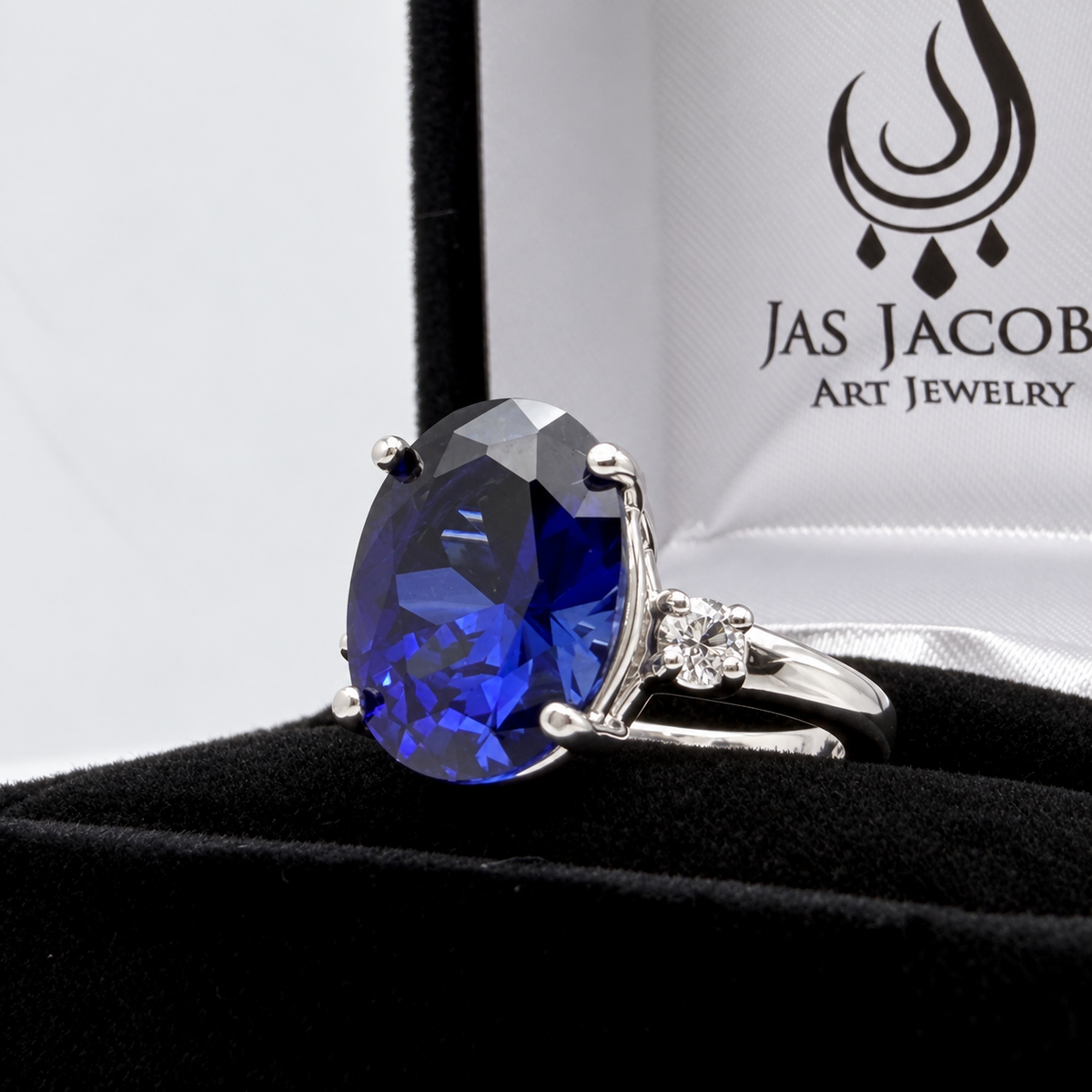 7.26ctw Oval Blue Sapphire & Diamond Ring