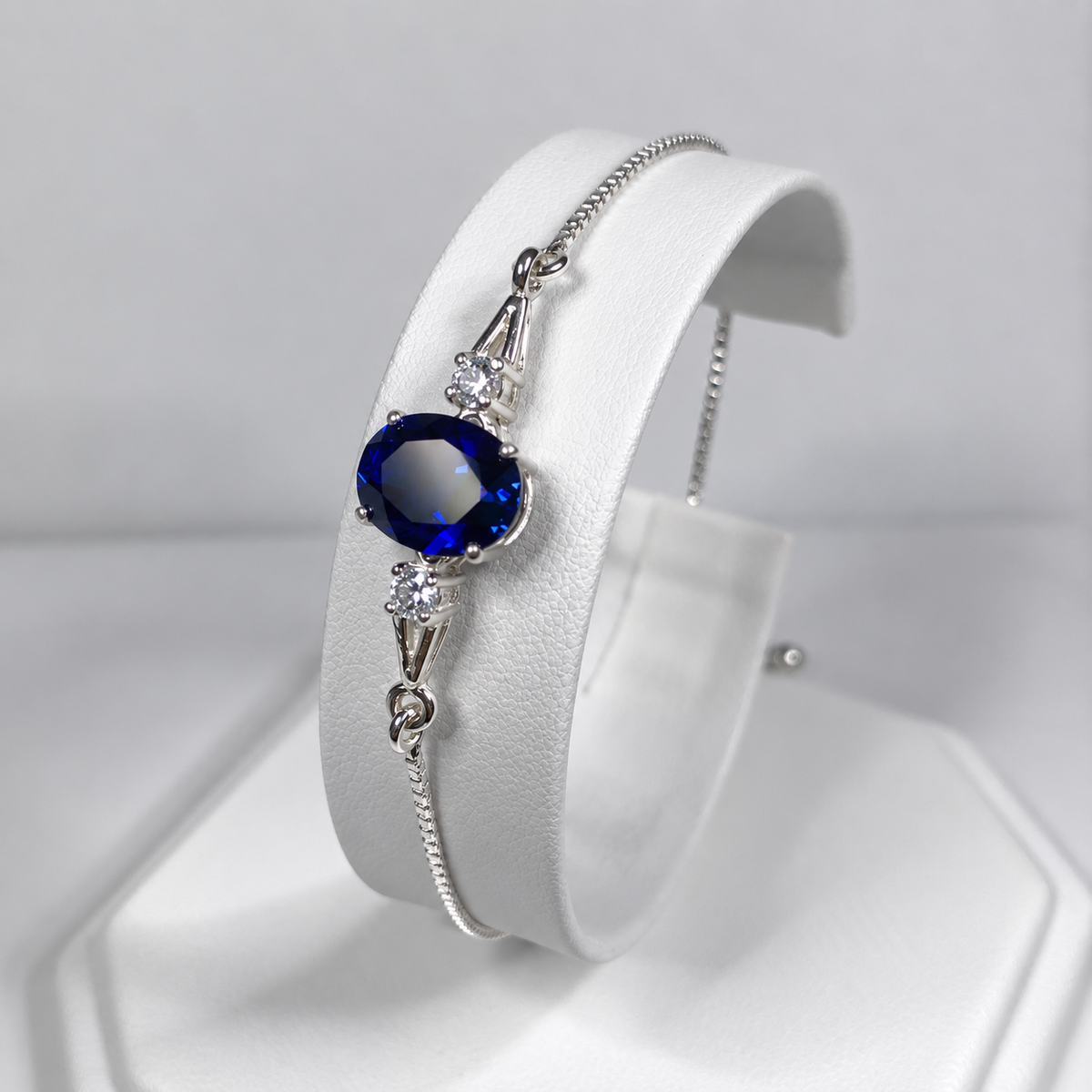 3.5ct Oval Blue Sapphire & White Sapphire Bolo Bracelet