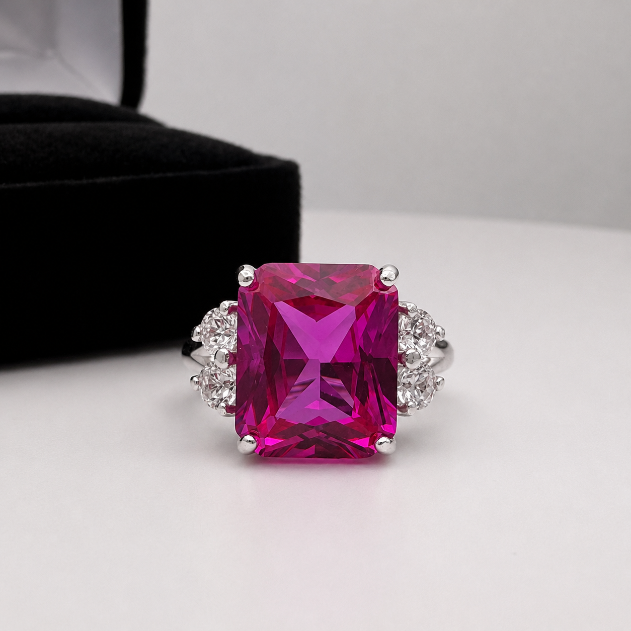 6ct Emerald Cut Pink Sapphire Diamond Ring